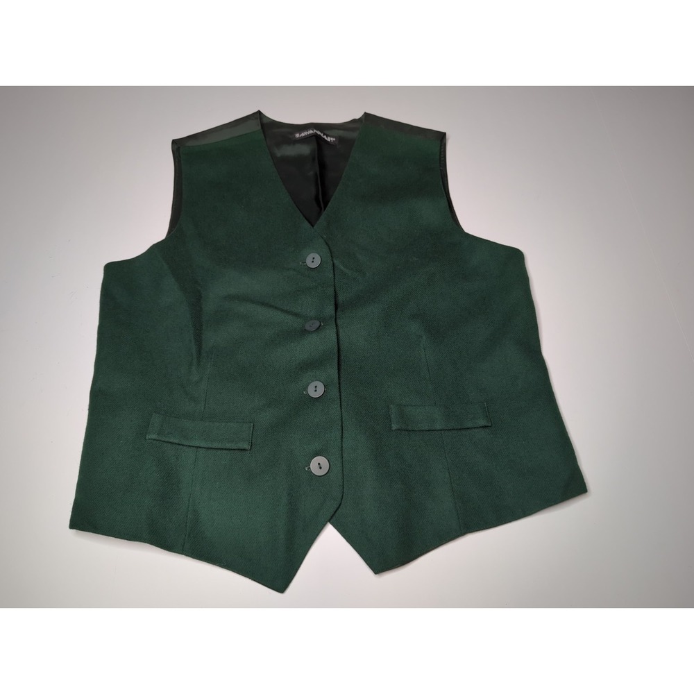 Vtg Savannah Forest Green Wool Vest Waistcoat Womens L 90s Dark Academia Preppy